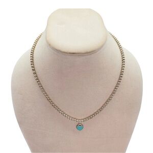 Return To Tiffany & Co. Sterling Silver Blue Enamel Heart Beaded Necklace 12.4g